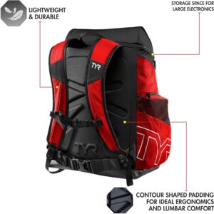 TYR Alliance Backpack, RedBlack, 45 Liter; swimming backpack; swimming equipment; backpack; swim time log