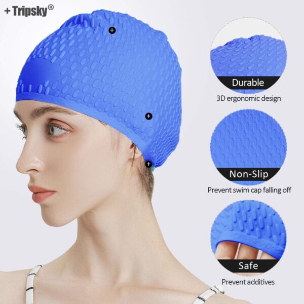 Tripsky Silicone Swim Cap,Comfortable Bathing Cap Ideal for Curly Short Medium Long Hair, Swimming Cap for Women and Men, Shower Caps Keep Hairstyle Unchanged